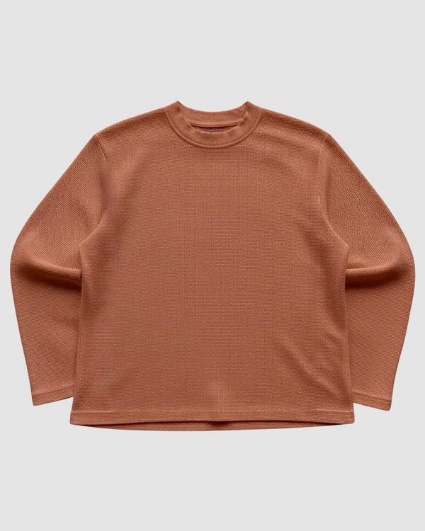 Brown Waffle Knit Oversized Full-Sleeve T-Shirt | 240 GSM Cotton Waffle Knit Tee