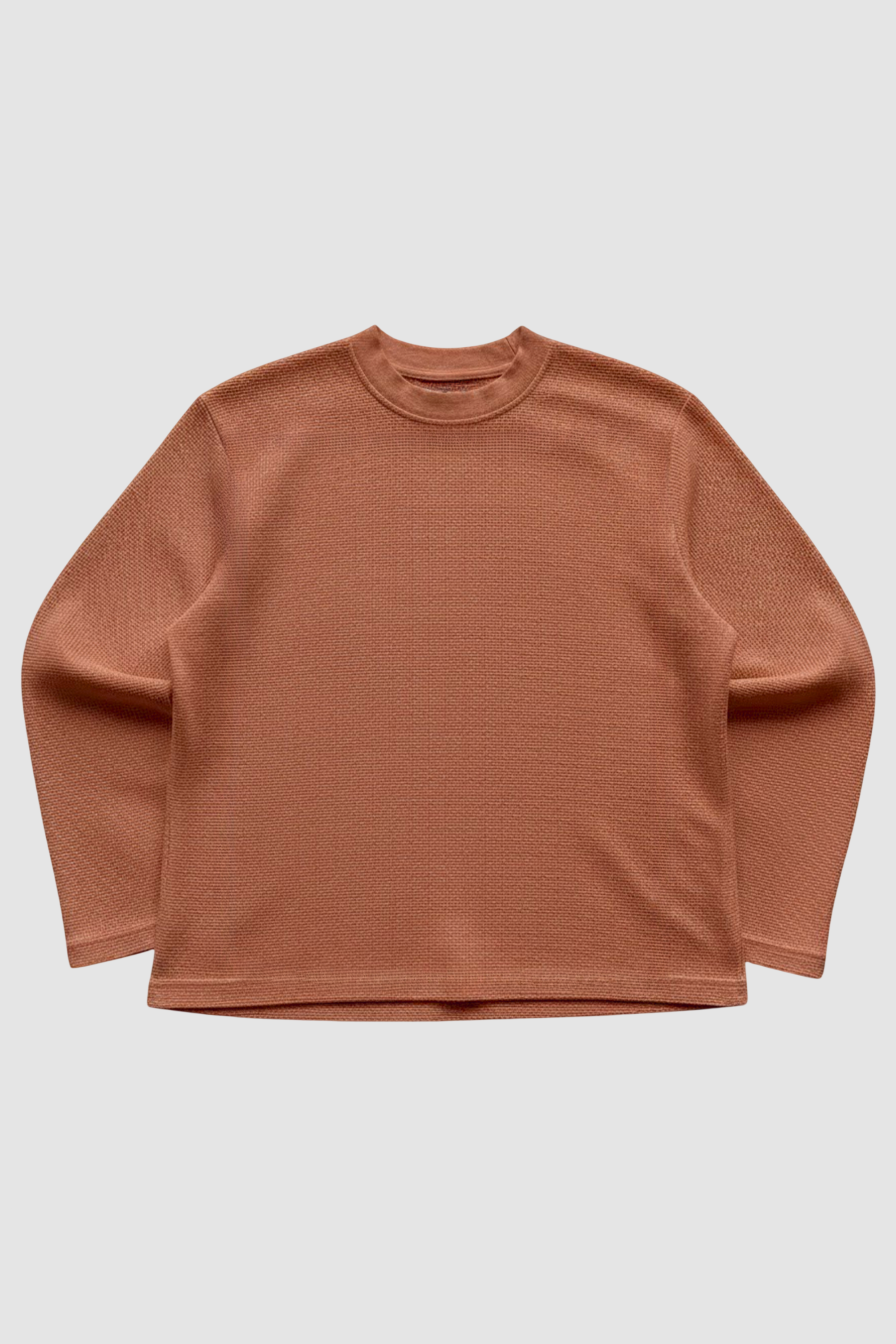 Brown Waffle Knit Oversized Full-Sleeve T-Shirt