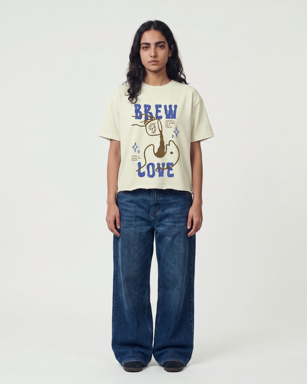 Caffeine Love Boxy Fit T-Shirt | 240 GSM French Terry Off-White Graphic Tee