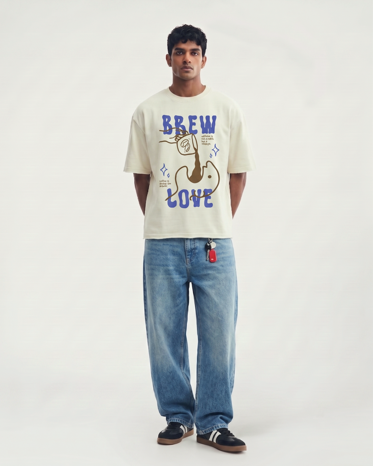 Caffeine Love Boxy Fit T-Shirt | 240 GSM French Terry Off-White Graphic Tee