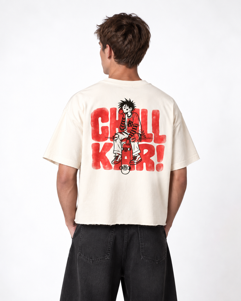 Chill Kar Boxy Fit T-Shirt | 240 GSM French Terry Off-White Graphic Tee