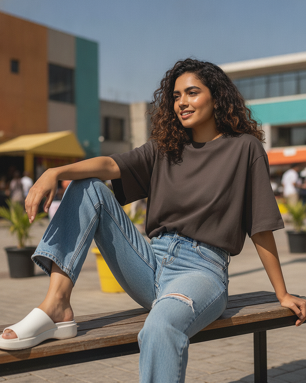Coffee Oversized T-Shirt | 240 GSM French Terry Cotton Oversized Tee