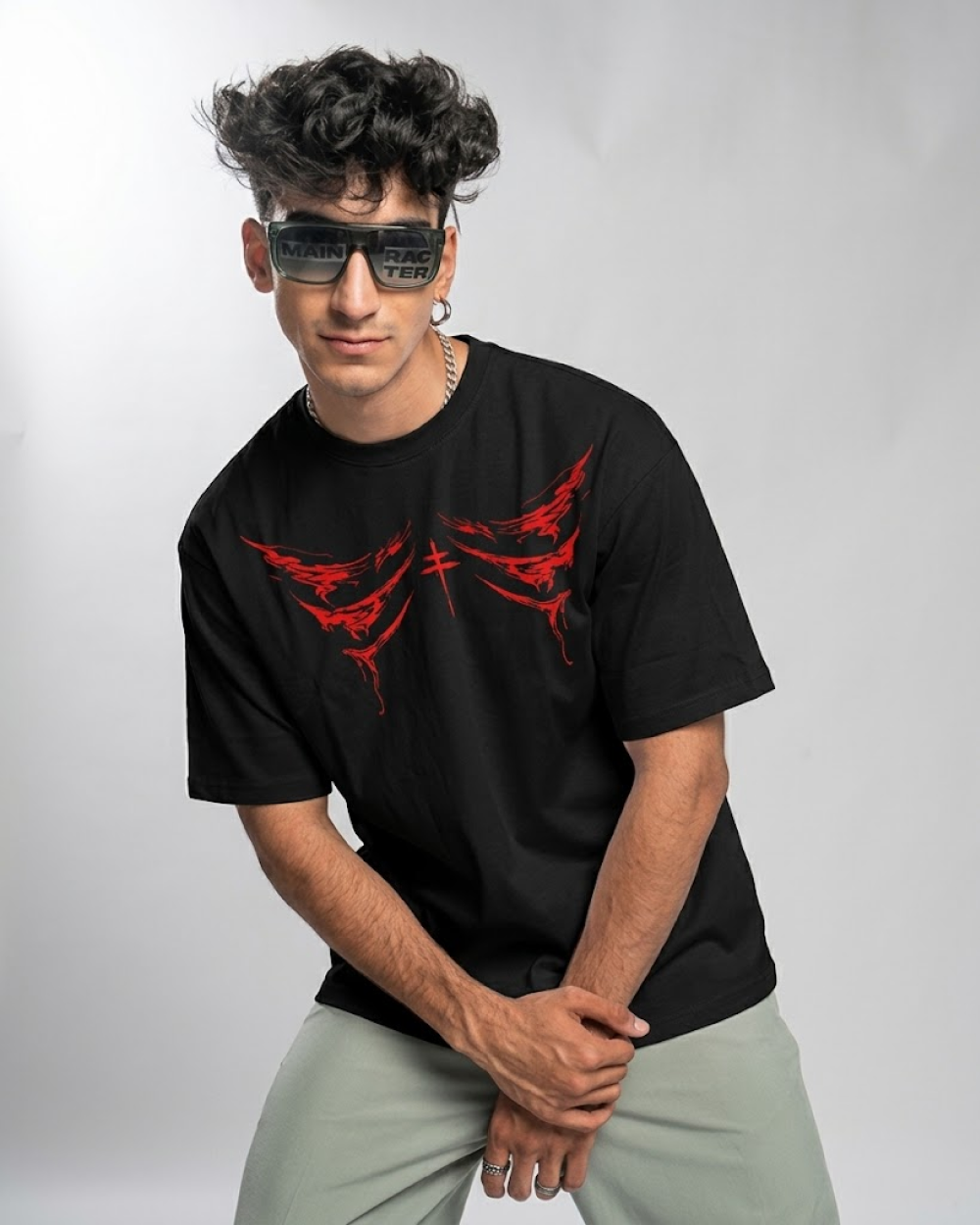 Crimson Drip Black Oversized T-Shirt | 240 GSM French Terry Cotton Graphic Tee