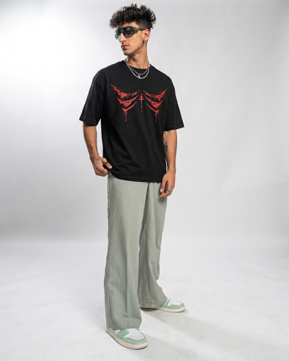 Crimson Drip Black Oversized T-Shirt | 240 GSM French Terry Cotton Graphic Tee
