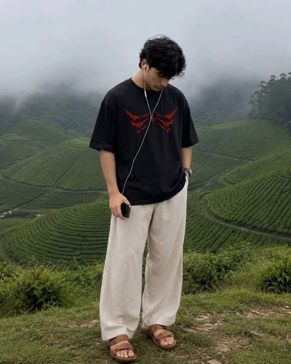 Crimson Drip Black Oversized T-Shirt | 240 GSM French Terry Cotton Graphic Tee