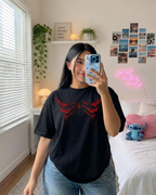 Crimson Drip Black Oversized T-Shirt | 240 GSM French Terry Cotton Graphic Tee