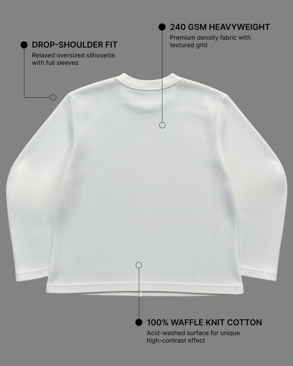 Dare to Dream Off-White Waffle Knit Oversized Full-Sleeve T-Shirt | 240 GSM Cotton Graphic Tee