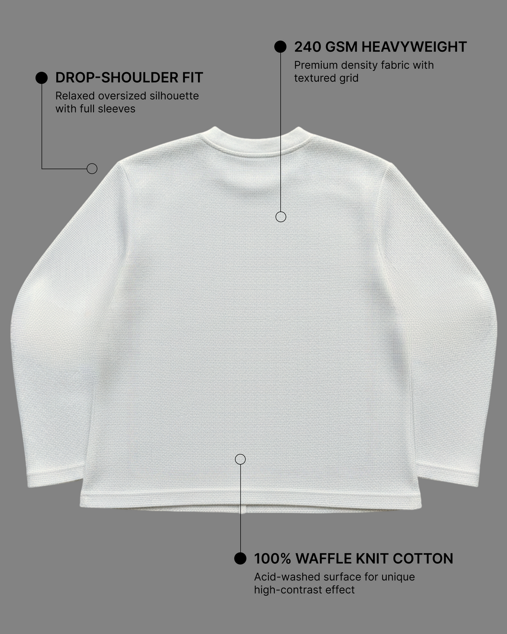 Dare to Dream Off-White Waffle Knit Oversized Full-Sleeve T-Shirt | 240 GSM Cotton Graphic Tee