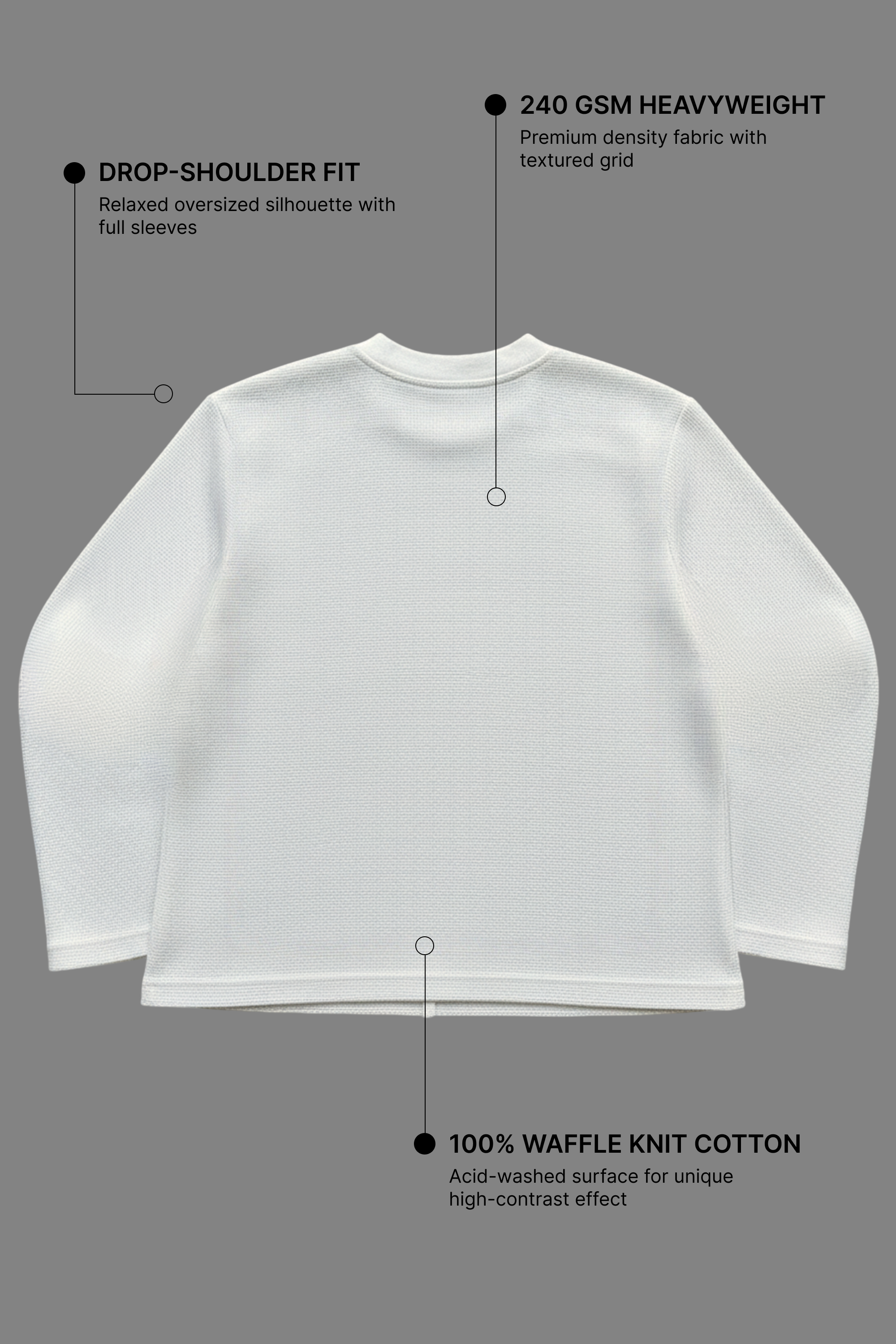 Dare to Dream Off-White Waffle Knit Oversized Full Sleeve T-Shirt | 240 GSM Cotton Graphic Tee