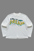 Dare to Dream Off-White Waffle Knit Oversized Full Sleeve T-Shirt | 240 GSM Cotton Graphic Tee