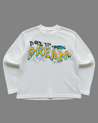 Dare to Dream Off-White Waffle Knit Oversized Full-Sleeve T-Shirt | 240 GSM Cotton Graphic Tee