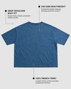 Denim Wash Boxy Fit T-Shirt | 240 GSM French Terry Cotton Boxy Fit Tee