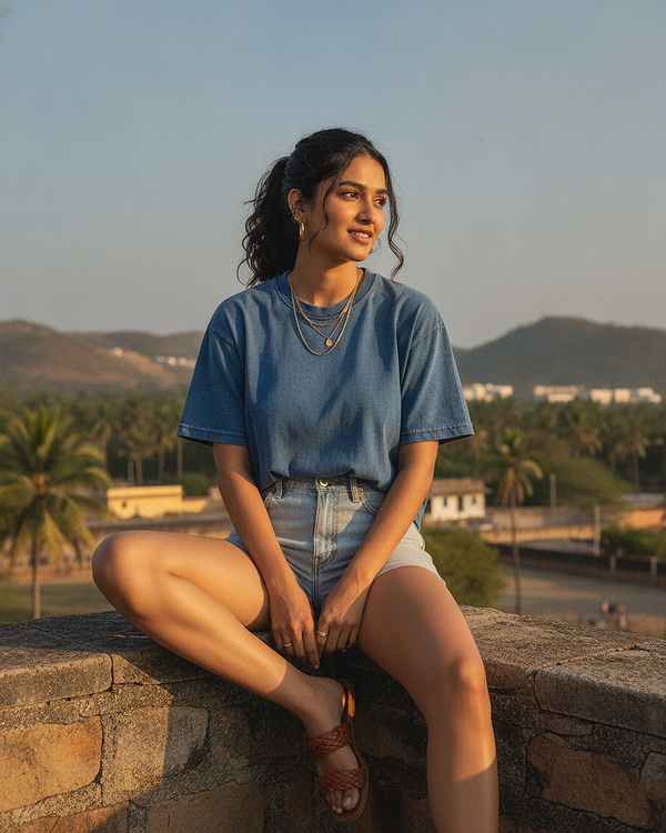 Denim Wash Boxy Fit T-Shirt | 240 GSM French Terry Cotton Boxy Fit Tee