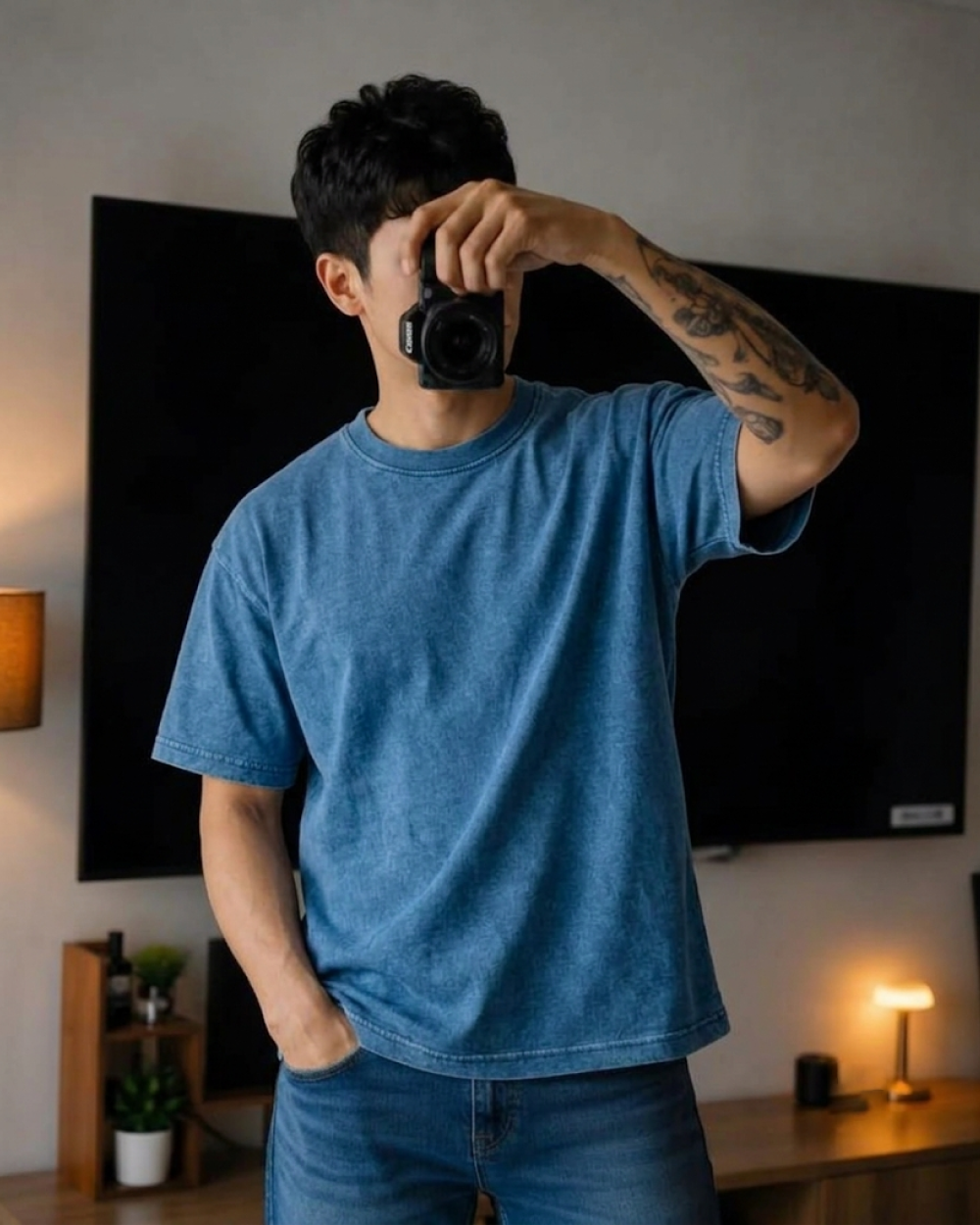 Denim Wash Boxy Fit T-Shirt | 240 GSM French Terry Cotton Boxy Fit Tee
