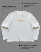 Destroy the Sadness Tee | 240 GSM Off-White Oversized Full-Sleeve Cotton Waffle Knit Graphic Tee