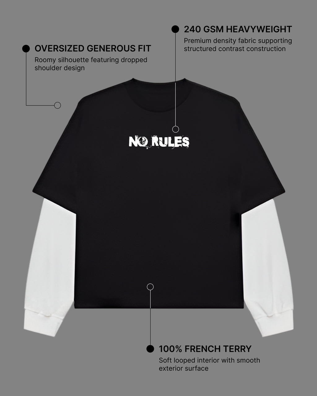 Dope Mode Oversized Tee | 240 GSM French Terry Cotton Black with White Sleeves
