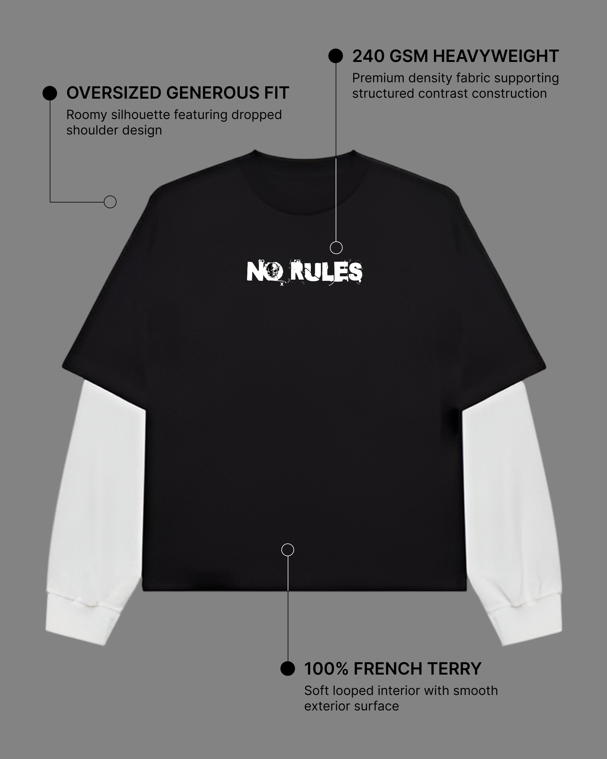 Dope Mode Oversized Tee | 240 GSM French Terry Cotton Black with White Sleeves