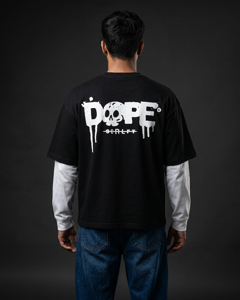 Dope Mode Oversized Tee | 240 GSM French Terry Cotton Black with White Sleeves