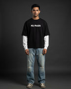 Dope Mode Oversized Tee | 240 GSM French Terry Cotton Black with White Sleeves