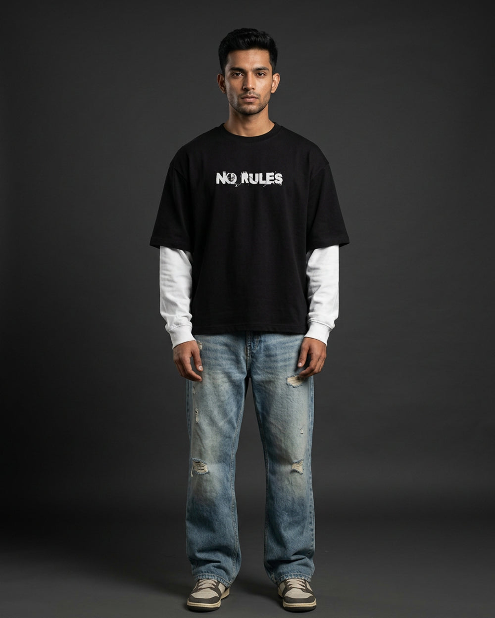 Dope Mode Oversized Tee | 240 GSM French Terry Cotton Black with White Sleeves