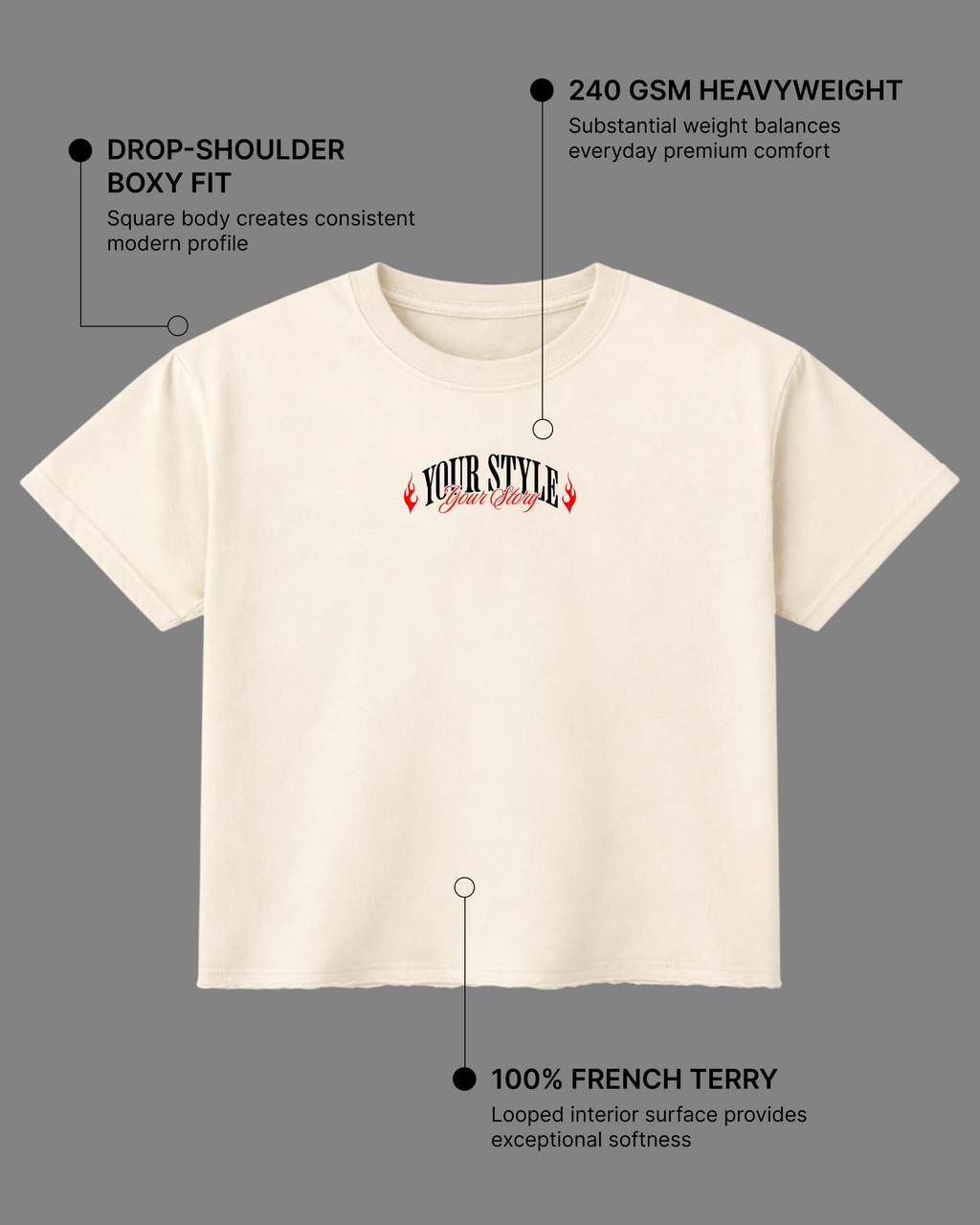 Eyes Never Lie Boxy Fit T-Shirt | 240 GSM French Terry Off-White Graphic Tee