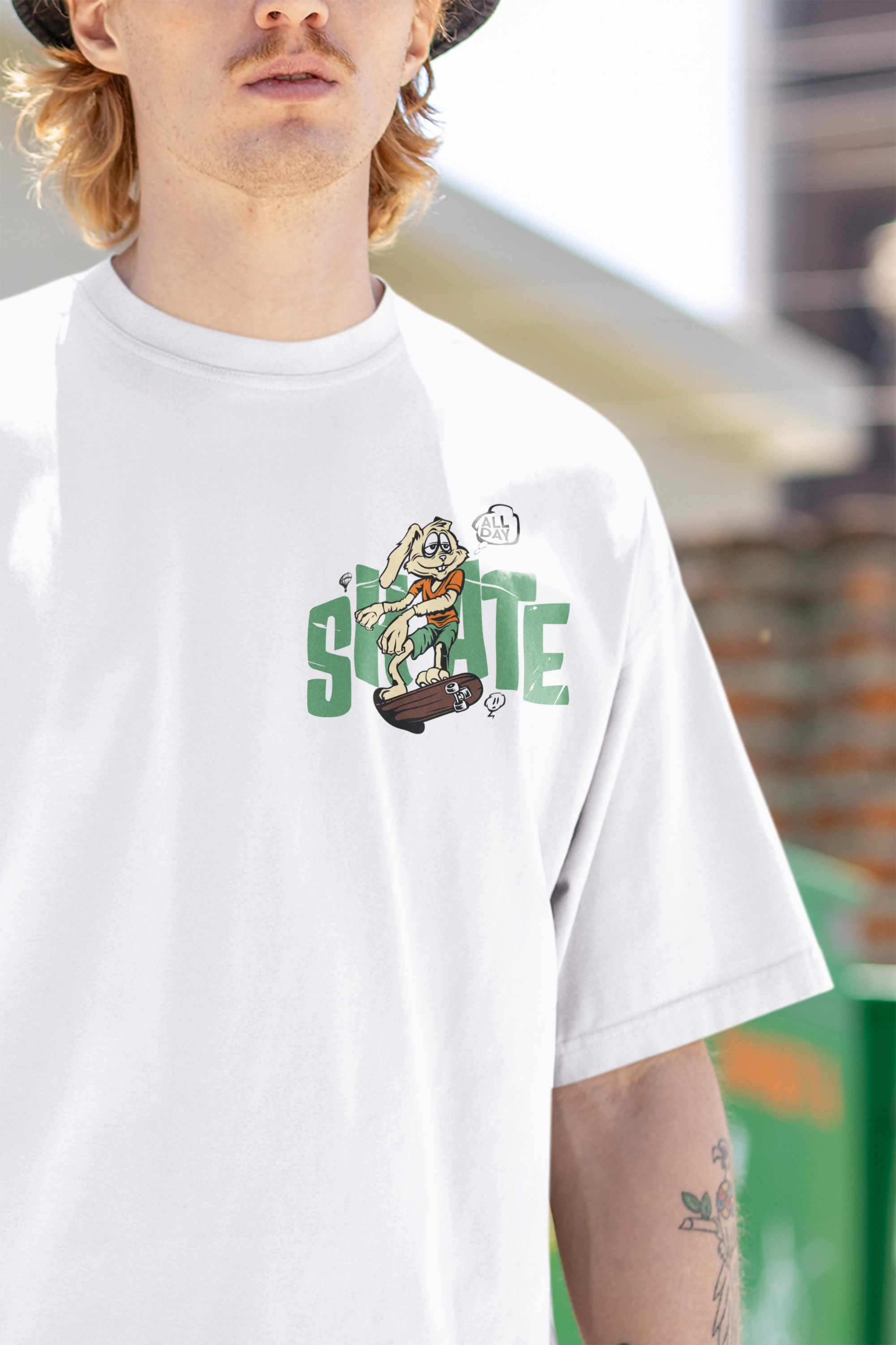 All-Day Skate Monkey Oversized White T-Shirt