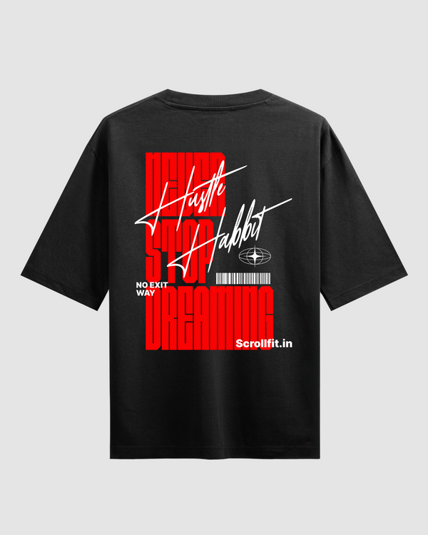 Hustle Everyday Black Oversized T-Shirt | 240 GSM French Terry Cotton Graphic Tee