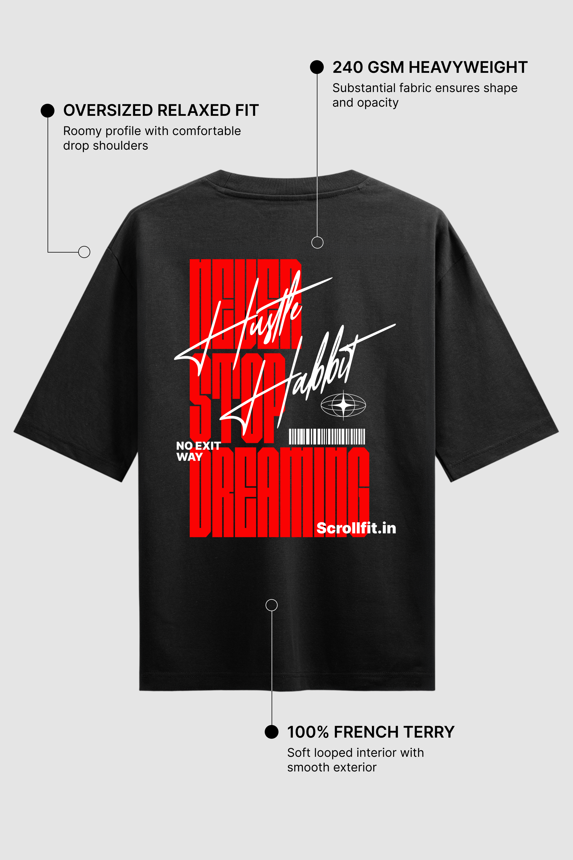 Hustle Everyday Black Oversized T-Shirt | 240 GSM French Terry Cotton Graphic Tee