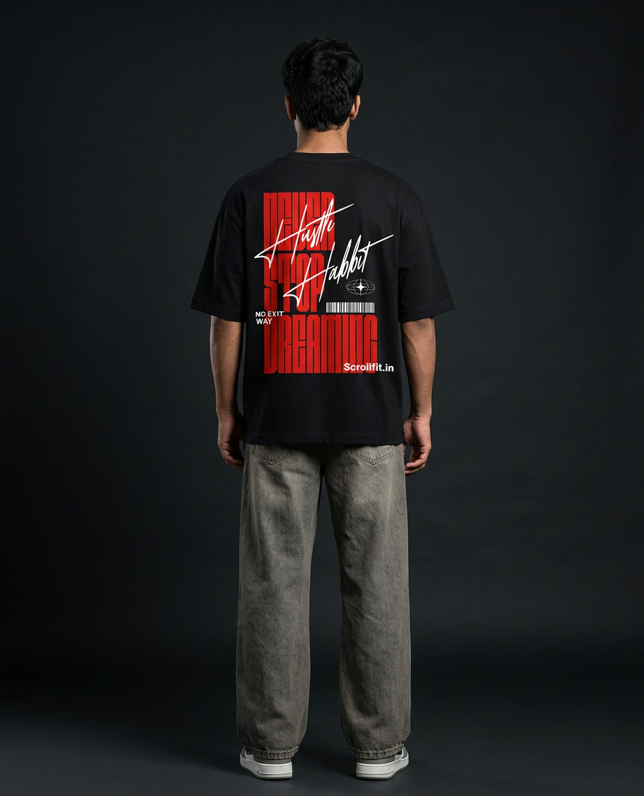 Hustle Everyday Black Oversized T-Shirt | 240 GSM French Terry Cotton Graphic Tee