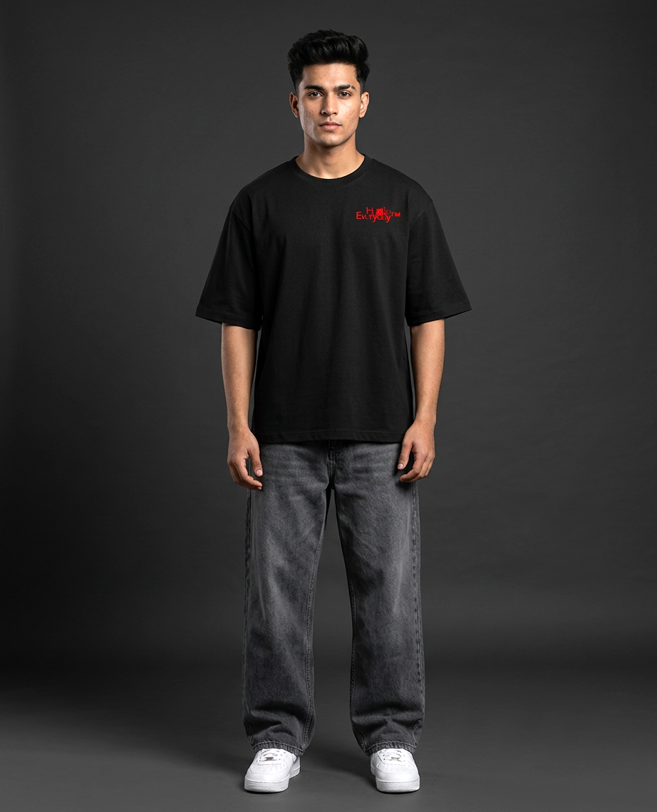 Hustle Everyday Black Oversized T-Shirt | 240 GSM French Terry Cotton Graphic Tee