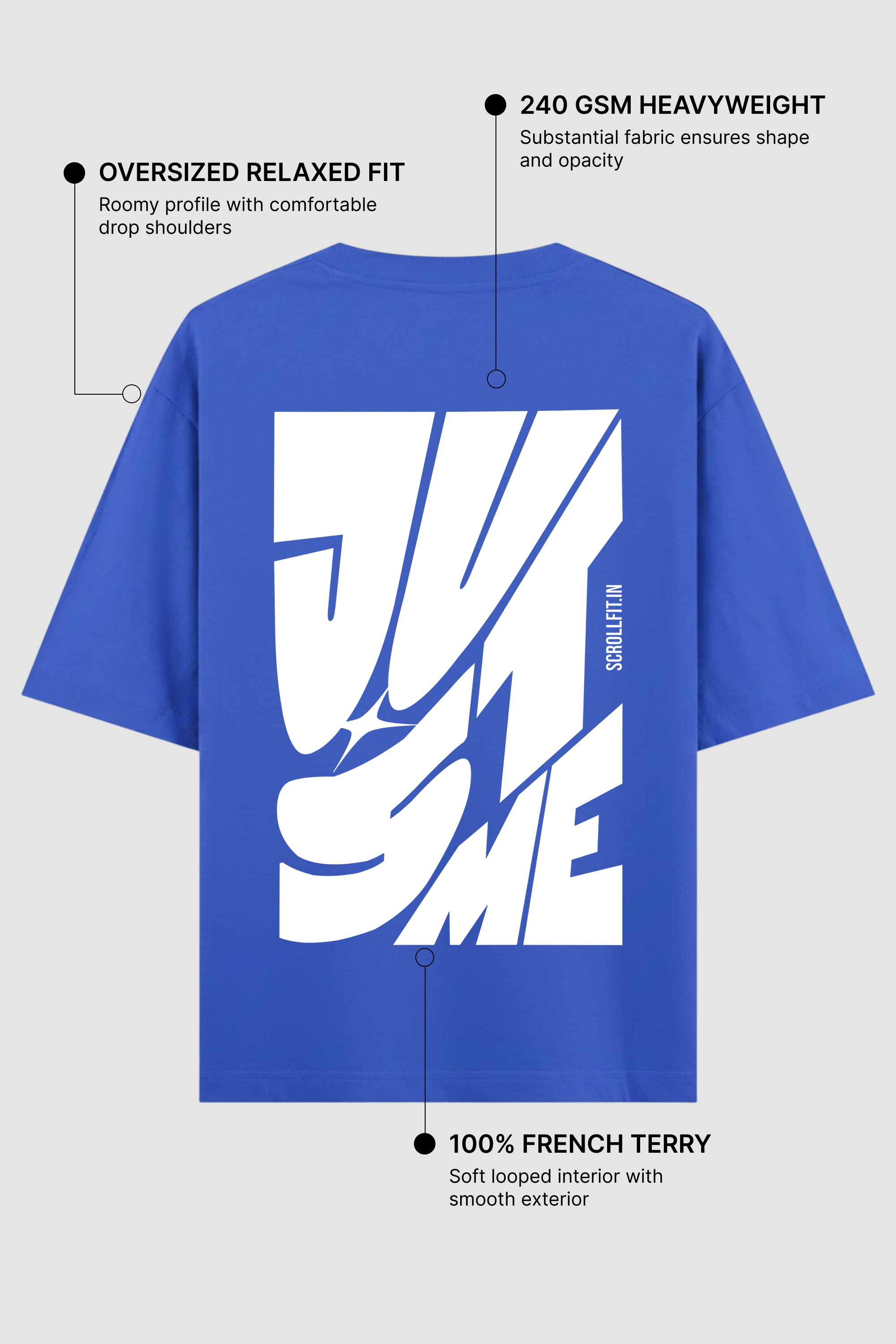 Just Me Blue Oversized T-Shirt | 240 GSM French Terry Cotton Graphic Tee