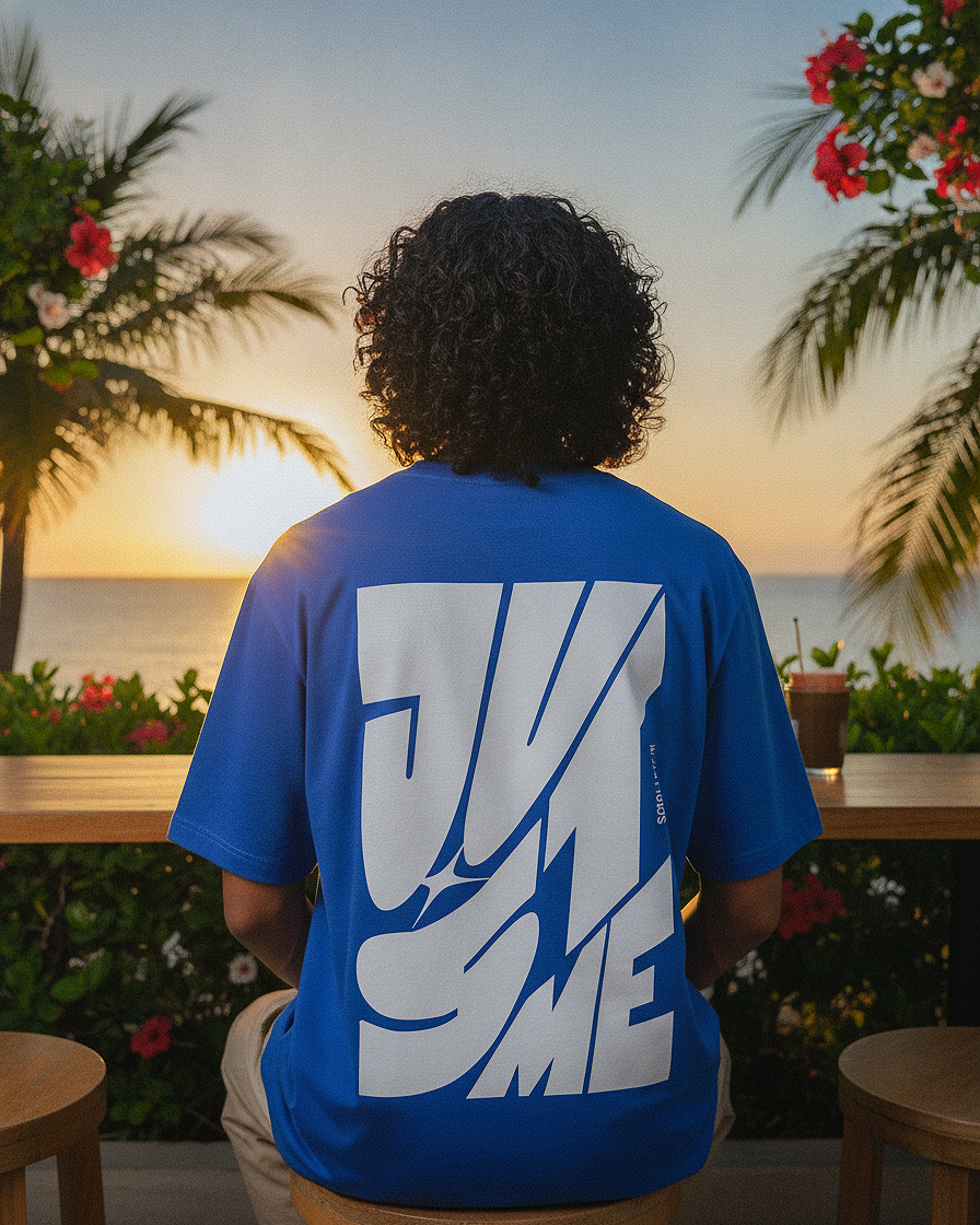 Just Me Blue Oversized T-Shirt | 240 GSM French Terry Cotton Graphic Tee