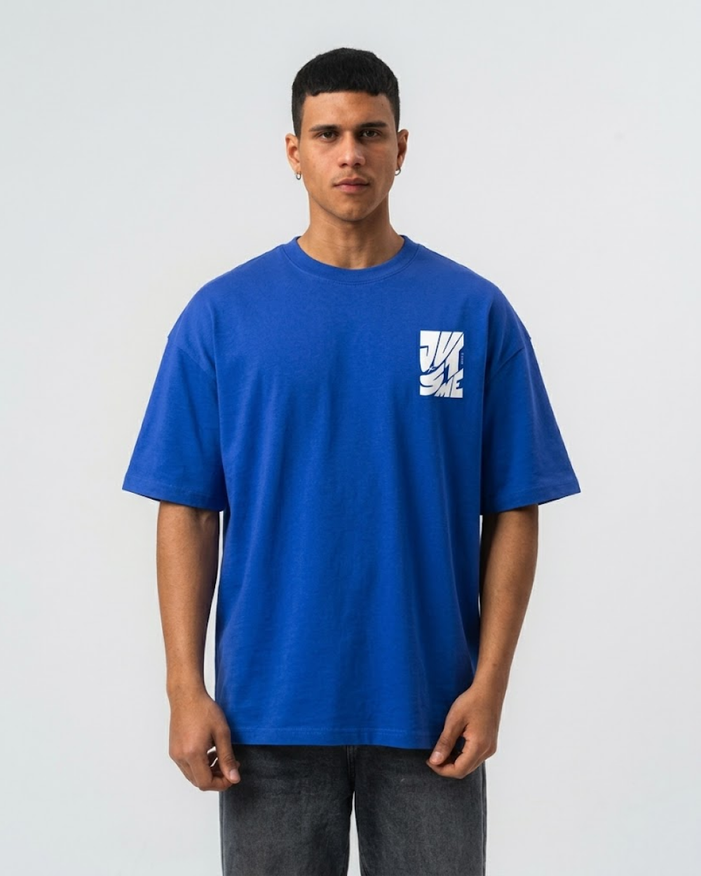 Just Me Blue Oversized T-Shirt | 240 GSM French Terry Cotton Graphic Tee
