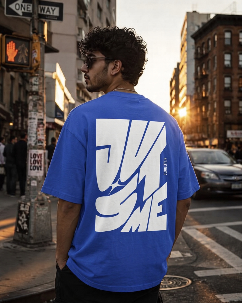 Just Me Blue Oversized T-Shirt | 240 GSM French Terry Cotton Graphic Tee