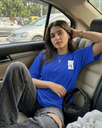 Just Me Blue Oversized T-Shirt | 240 GSM French Terry Cotton Graphic Tee