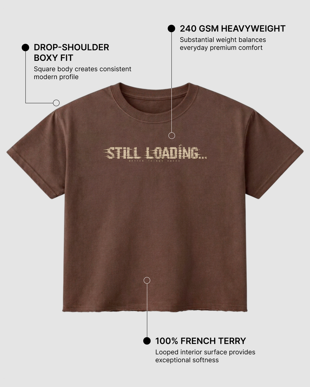 Loading Personality Boxy Fit T-Shirt | 240 GSM French Terry Cotton Brown Graphic Tee