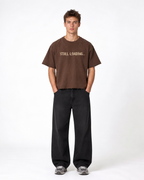 Loading Personality Boxy Fit T-Shirt | 240 GSM French Terry Cotton Brown Graphic Tee