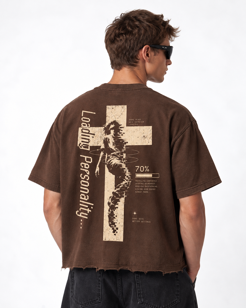 Loading Personality Boxy Fit T-Shirt | 240 GSM French Terry Cotton Brown Graphic Tee