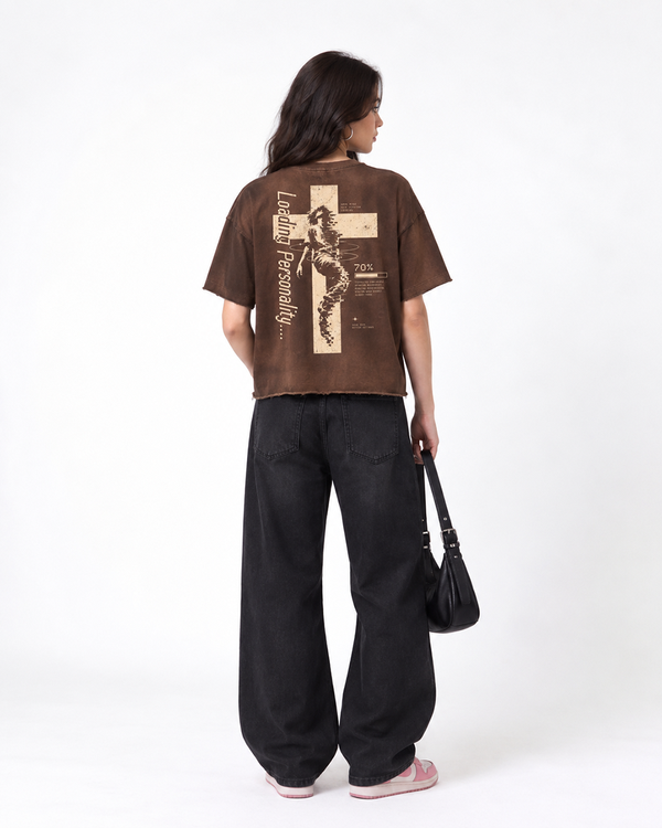 Loading Personality Boxy Fit T-Shirt | 240 GSM French Terry Cotton Brown Graphic Tee