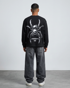 Look Quiet Spider Tee | 240 GSM Cotton Waffle Knit Black Oversized Full-Sleeve Graphic Tee