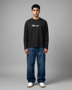 Look Quiet Spider Tee | 240 GSM Cotton Waffle Knit Black Oversized Full-Sleeve Graphic Tee