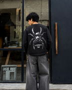 Look Quiet Spider Tee | 240 GSM Cotton Waffle Knit Black Oversized Full-Sleeve Graphic Tee
