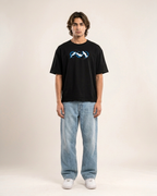 Lost In Space Black Boxy Fit T-Shirt | 240 GSM French Terry Black Graphic Tee