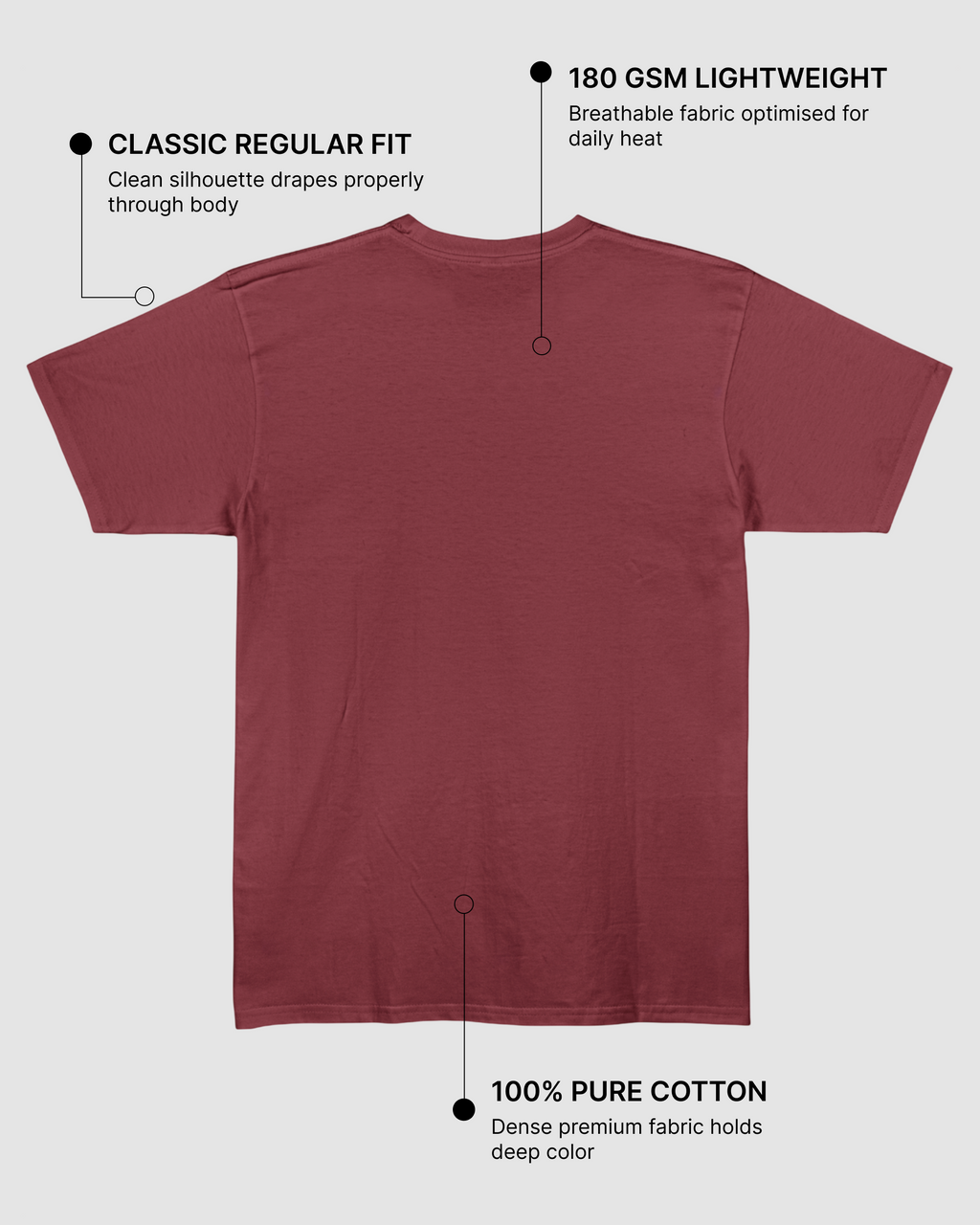 Maroon Regular Fit T-Shirt | 180 GSM 100% Cotton Everyday Tee