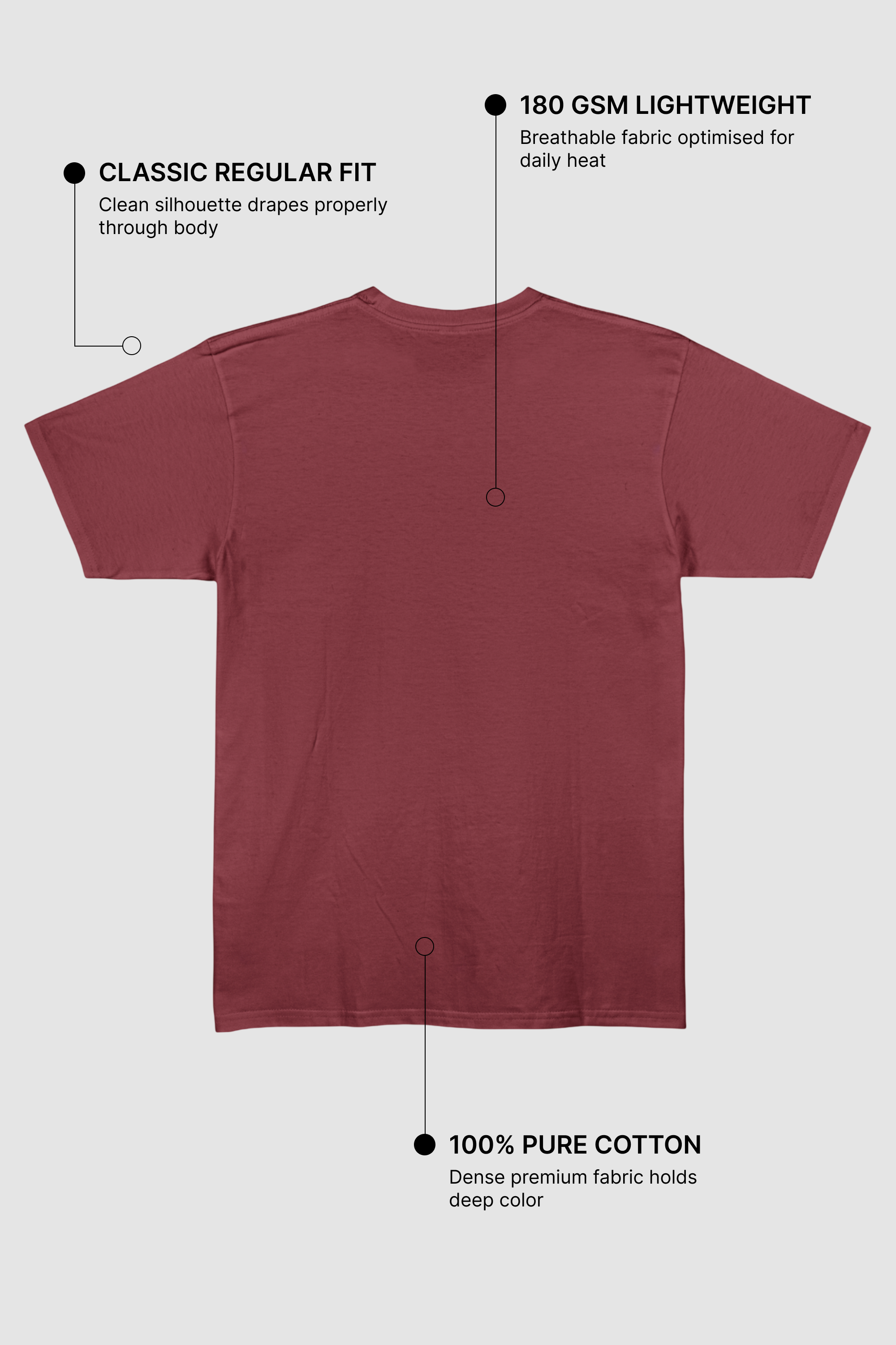 Maroon Regular Fit T-Shirt | 180 GSM 100% Cotton Everyday Tee