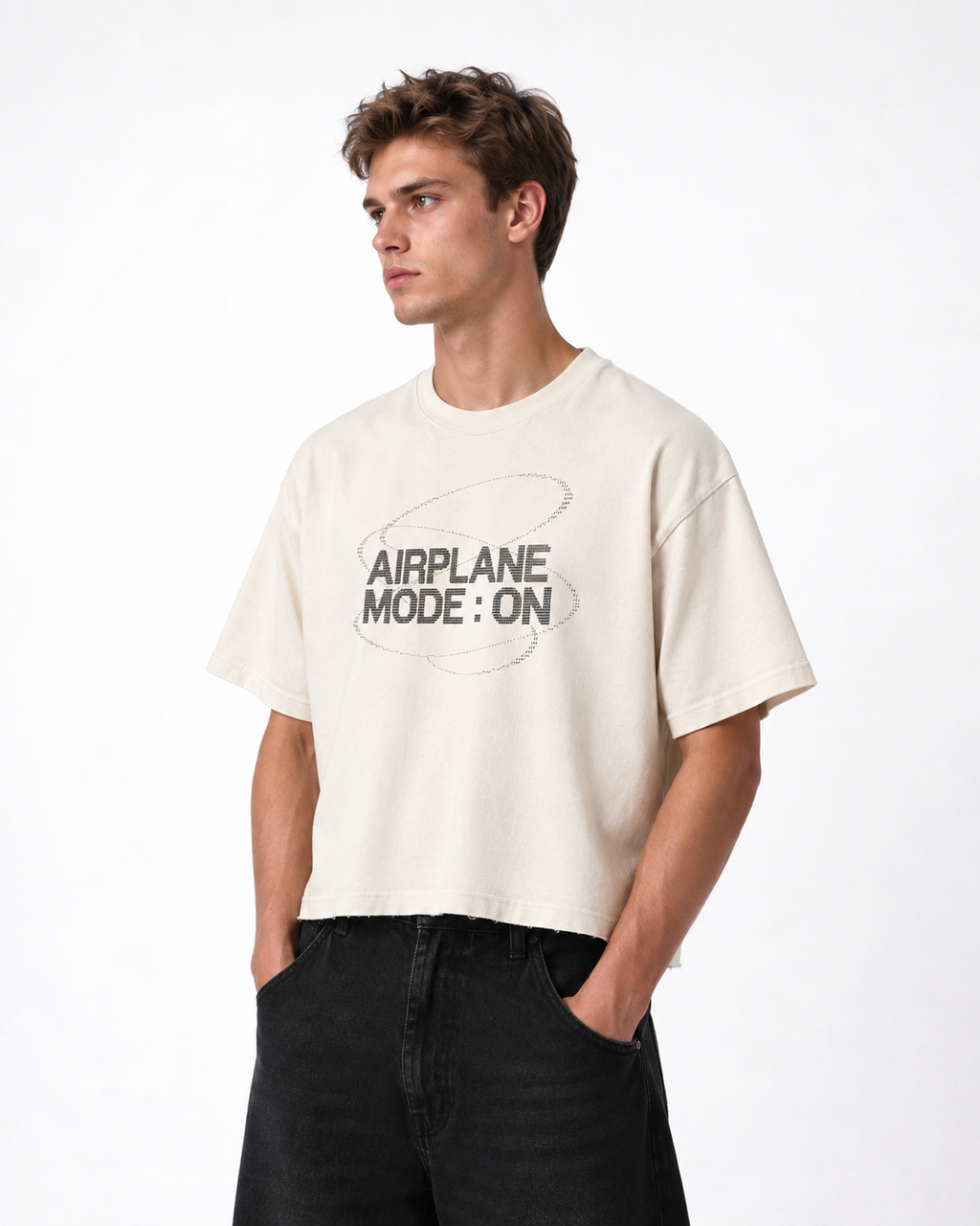 Airplane Mode Boxy Fit T-Shirt | 240 GSM French Terry Cotton Off-White Graphic Tee