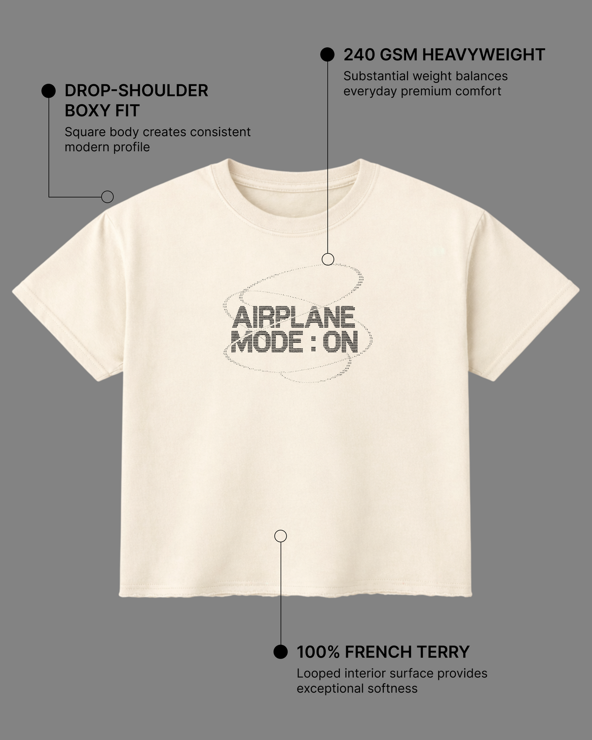 Airplane Mode Boxy Fit T-Shirt | 240 GSM French Terry Cotton Off-White Graphic Tee