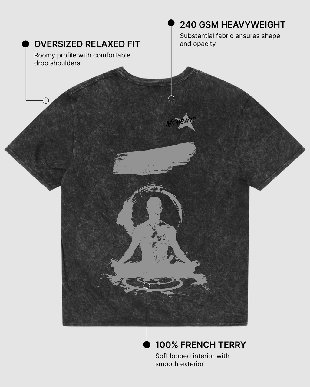 Mindful Moments Acid Wash Oversized T-Shirt | 240 GSM French Terry Cotton Graphic Tee
