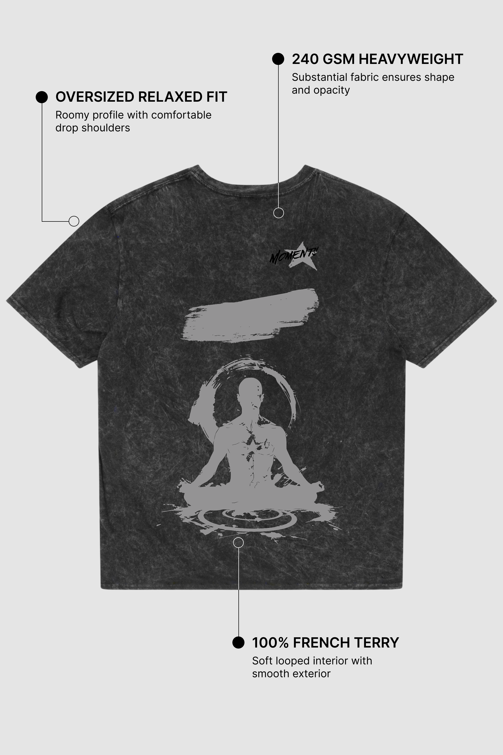 Mindful Moments Acid Wash Oversized T-Shirt | 240 GSM French Terry Cotton Graphic Tee