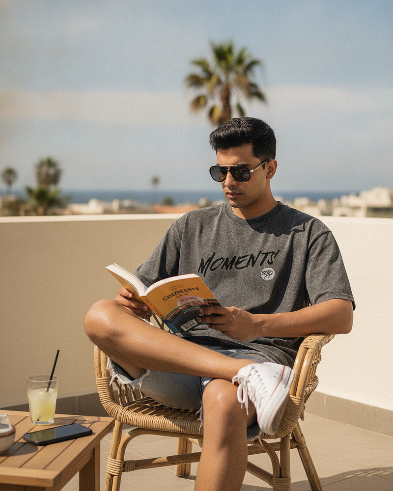 Mindful Moments Acid Wash Oversized T-Shirt | 240 GSM French Terry Cotton Graphic Tee